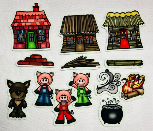 Vista 2 de Juego de historias de tres cerditos pequeños, figuras de tablero de fieltro de franela, 13 piezas precortadas más páginas de actividad, niños
