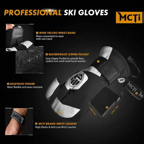 Vista 4 de MCTi Guantes de snowboard con protector de muñeca, guantes de Kevlar de 3 dedos, impermeables, para esquí de nieve en invierno