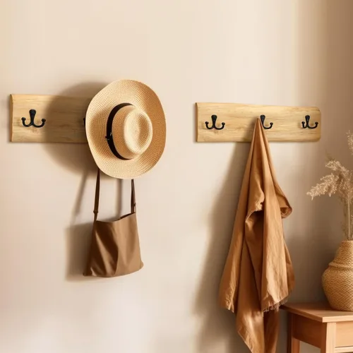 Vista 7 de Threehoney 2 percheros de madera para montaje en pared, estilo granja de 15.8 pulgadas con 3 ganchos, colgador de pared resistente para colgar
