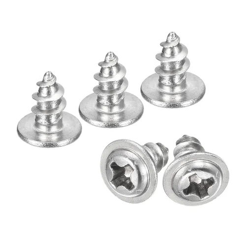 Vista 28 de uxcell ST3x6mm Phillips Pan Head Tornillo Autorroscante con Arandela, 100 piezas - Tornillo de madera de acero inoxidable 304 rosca completa (plata)