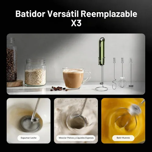 Vista 4 de InstaWhisk - Espumador de leche con velocidad variable, varita espumadora de café recargable con batidor doble desmontable, agitador eléctrico