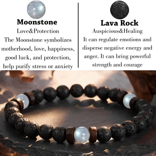 Vista 3 de Tarsus Regalos para el día del padre para hombres, papá, marido, novio, abuelo, hermano, piedra natural, cuentas de piedra luna, pulsera hecha a