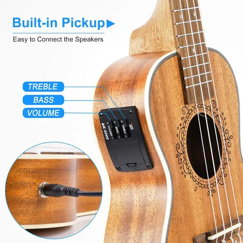 Vista 9 de Ukelele tenor, ukelele acústico eléctrico de 26 pulgadas, ukelele de caoba profesional, set con kit de inicio con ecualizador