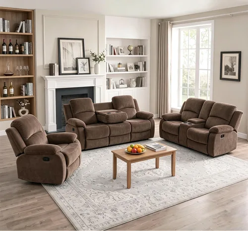 Vista 24 de Juego de sofá reclinable de 2 piezas, sofá reclinable de tela y sofá biplaza para sala de estar, sofá reclinable azul para sala de estar, oficina