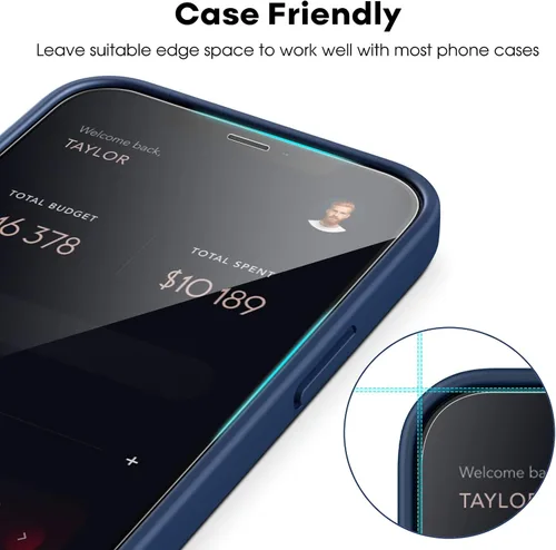 Vista 7 de JETech Protector de pantalla de cobertura completa para iPhone 12 Pro Max de 6.7 pulgadas, película de vidrio templado con herramienta de fácil