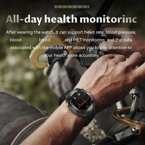 Vista 2 de Yihou ABC - Reloj inteligente de seguimiento GPS para hombre, senderismo, correr, resistente, militar, con marca/respuesta de llamada, brújula Negro