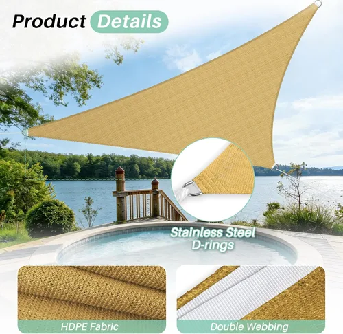 Vista 59 de SunnyRoyal Toldo parasol triangular de 8 x 8 x 8 pies con bloqueo UV, para patio, jardín, piscina (turquesa)
