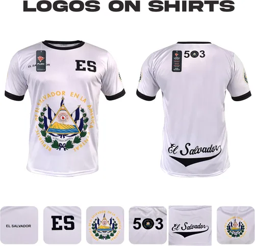 Vista 4 de Fury Camiseta de fútbol El Salvador - Camisa unisex blanca y negra para todos los salvadoreños
