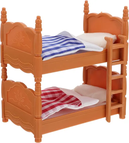 Vista 3 de Cama de casa de muñecas en miniatura, litera de madera para muñecas, casa de muñecas de simulación, accesorios de litera en miniatura, juego