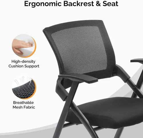 Vista 3 de Karl home Silla de oficina plegable ergonómica con cojín grueso, cómoda silla de oficina plegable con brazos y ruedas para reuniones de oficina