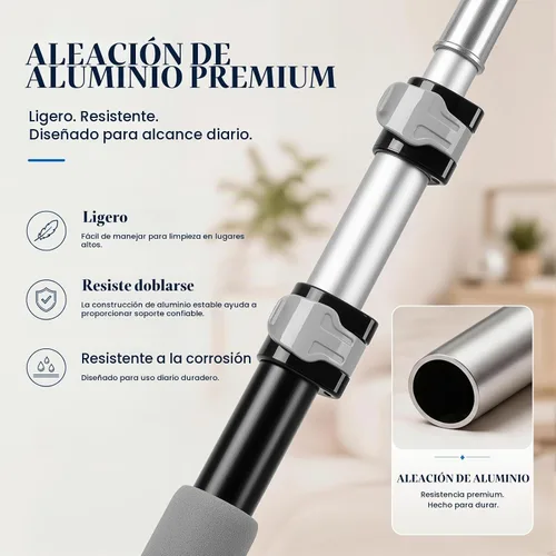 Vista 2 de IDEATECH Kit de plumero de telaraña con poste de extensión, plumero de ventilador de techo alto de 110 pulgadas, cepillo de tela de araña con poste