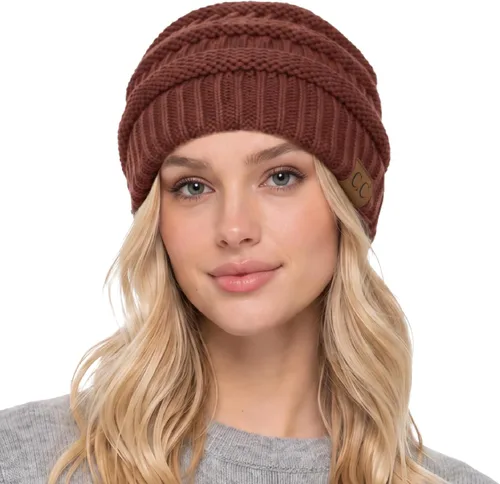 Vista 62 de CC Classic Winter Fall Trendy Chunky Stretchy Cable Knit Beanie Hat 2 tonos púrpura/azul marino