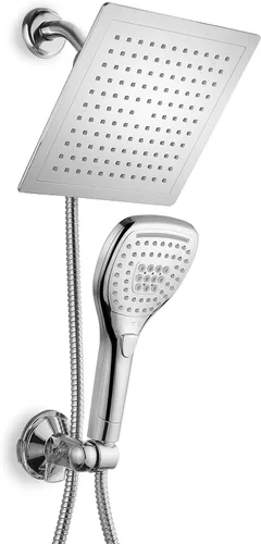 Vista 7 de DreamSpa - Combo de cabezal de ducha de lluvia/manual ultra-lujoso de 9 pulgadas. Conveniente botón pulsador de control de flujo para fácil