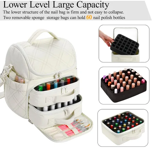 Vista 3 de FCQQYWZ Organizador de esmalte de uñas con 2 fundas desmontables con capacidad para 60 botellas y lámpara de uñas, organizadores de uñas portátiles