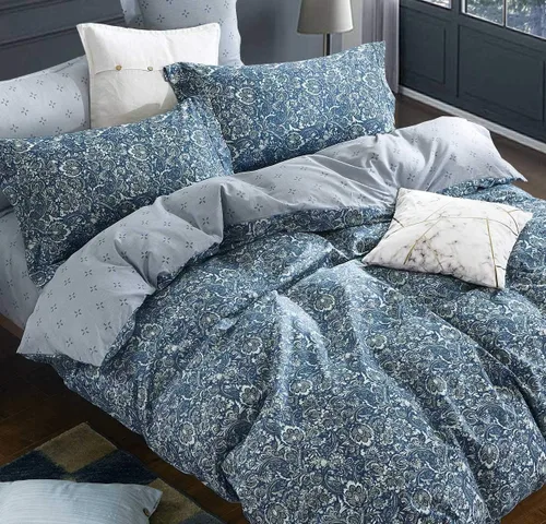 Vista 8 de SLEEPBELLA Juego de funda de edredón de algodón de 600 hilos, juego de ropa de cama (individual, azul-paisley)