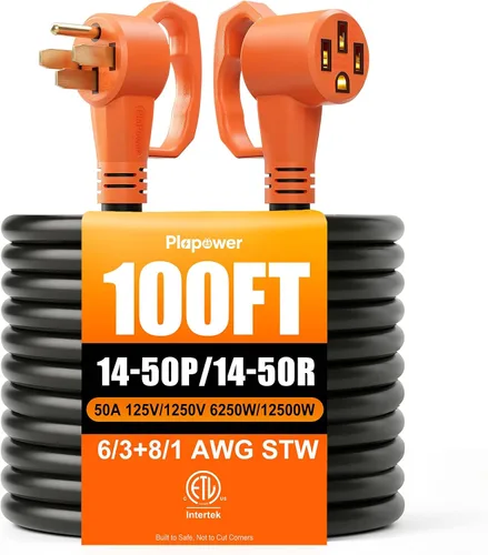 Vista 12 de Cable de extensión RV de 25 pies, 50 amperios, NEMA 14-50P a 14-50R 2-Negro naranja