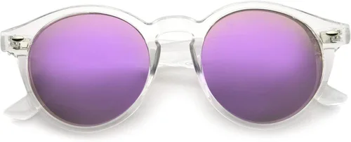 Vista 2 de zeroUV Retro Translucent Frame Color Mirror Lens Round Horn Rimmed Sunglasses 50mm