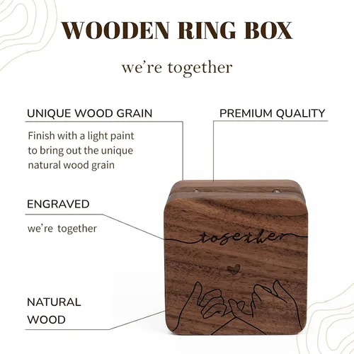 Vista 2 de Caja de anillos, caja de anillo de boda para propuesta, soporte de anillo de compromiso regalo para el día de la boda, caja de anillos rústica