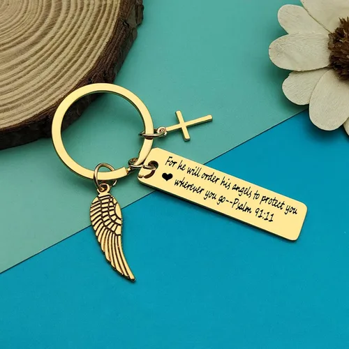 Vista 5 de Dabihu Llavero cristiano de regalo para mujeres y hombres, joyería religiosa, regalos de primera comunión, regalos de bautismo, llavero de versículo