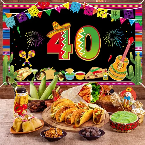 Vista 3 de Cartel de feliz cumpleaños 40 para hombres y mujeres, suministros de fiesta de cumpleaños mexicano de 40 años, póster de fondo para cabina de fotos