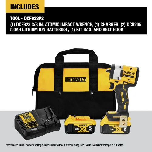 Vista 2 de DEWALT DCF923P2 ATOMIC 20V MAX* 3/8 pulgadas Llave de impacto inalámbrica con kit de yunque de anillo de cerdo