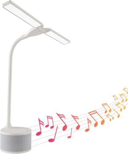 Vista 5 de OttLite Lámpara de escritorio LED con doble cabezal y altavoz Bluetooth, regulable con control táctil y modos de color, puerto de carga USB, LED