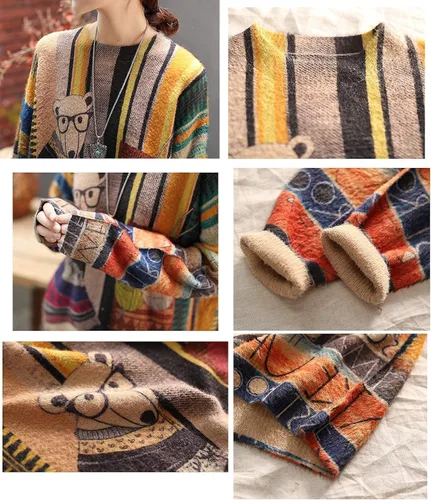 Vista 6 de YESNO - Suéter tejido de ajuste holgado y manga larga para mujer, con estampado gráfico, sin botones, casual - S01