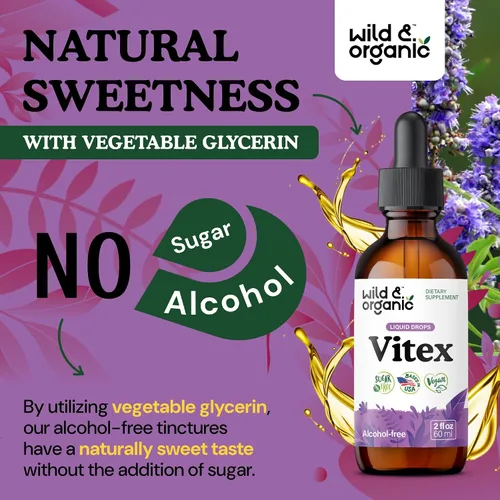 Vista 6 de Wild & Organic Vitex Tintura para la perimenopausia y el apoyo del estado de ánimo, suplemento Vitex Chasteberry para mujeres, suplemento líquido