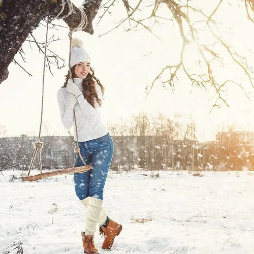 Vista 3 de YUANQIAN Calentadores de piernas largas extrasuaves de invierno para mujer, calentadores de piernas de punto con estribo para yoga, ballet y danza