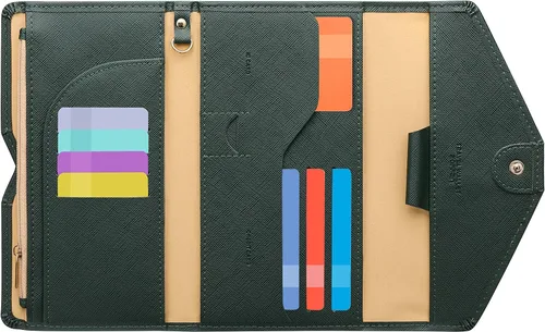 Vista 31 de Zoppen - Billetera de viaje con bloqueo RFID multiusos (Ver.4) Portatarjetas de pasaporte y vacunas, organizador de documentos de tres pliegues
