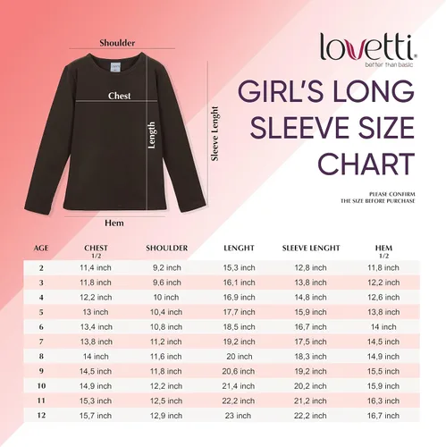 Vista 6 de Lovetti Camisas básicas de manga larga para niñas, de algodón turco, cuello redondo, ropa de moda