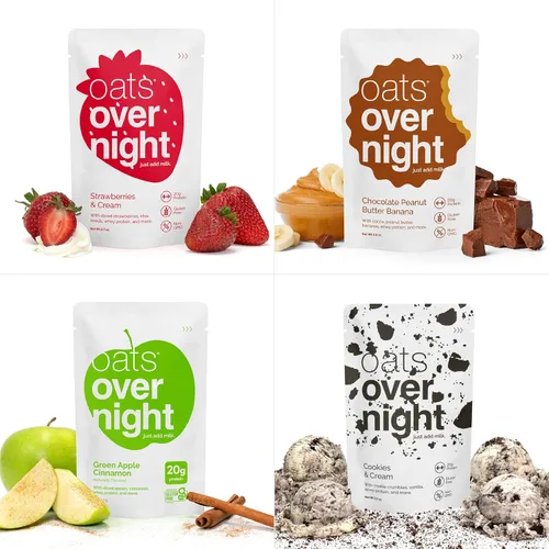 Vista 7 de Avena durante la noche – Paquete variado (8 comidas) alto en proteínas, batido de desayuno bajo en azúcar – Sin gluten, alta fibra, harina de avena