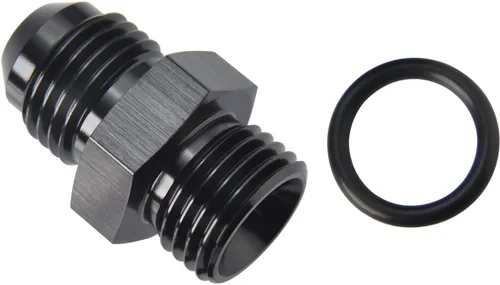 Vista 3 de 4AN macho a 4AN ORB con junta tórica Boss adaptador de riel de bomba de combustible de aluminio negro