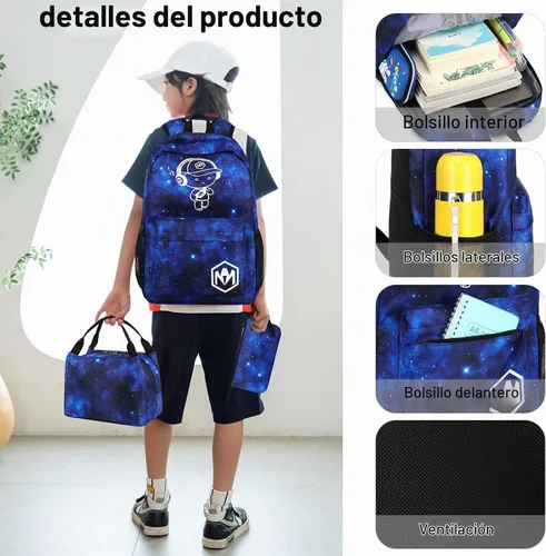Vista 3 de Bluboon Mochila escolar para niños y adolescentes, mochila de viaje para niños, bolsa de almuerzo para niños, estuche para lápices
