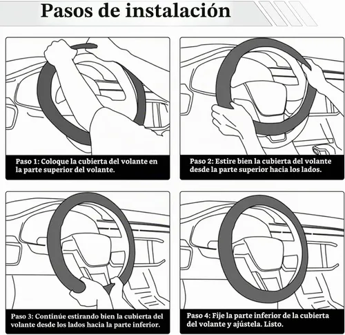 Vista 7 de Funda de cuero para volante de automóvil, material Panapi, universal de 14.5-15 pulgadas, antideslizante, transpirable, fundas para volante