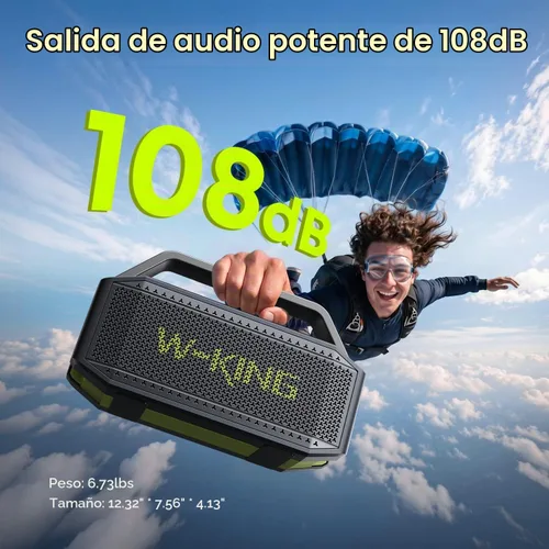 Vista 4 de Altavoz Bluetooth portátil de 100 W (pico) fuerte con graves profundos, altavoces impermeables W-KING IPX6 Bluetooth inalámbrico, radiador pasivo