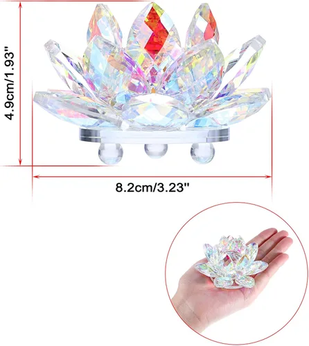 Vista 3 de OwnMy Figuras de flor de loto de cristal brillante de 3 pulgadas, adorno decorativo de flor de loto, decoración de loto Feng Shui, pisapapeles