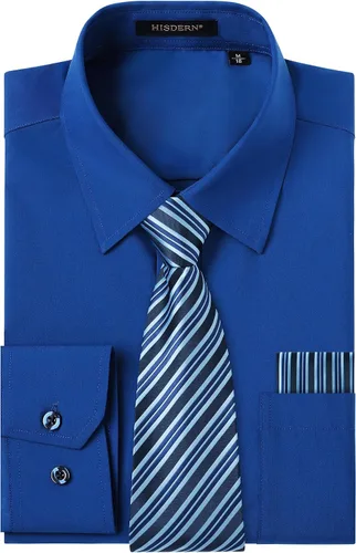 Vista 40 de HISDERN Mens Dress Shirt with Tie Pocket Square Set Classic Button Down Shirt Matching Tie Long Sleeve Shirts 08-verde