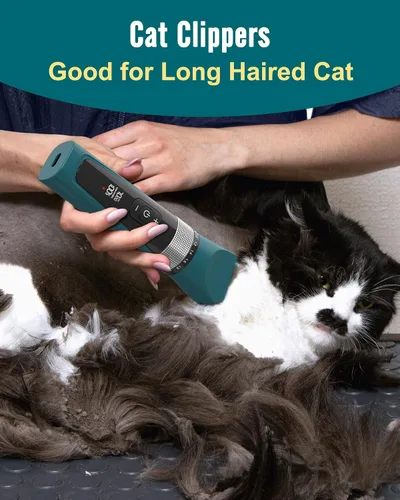 Vista 3 de oneisall Cortapelos para gatos para pelo enmarañado, kit de aseo silencioso para gatos de 5 velocidades, afeitadora inalámbrica para mascotas