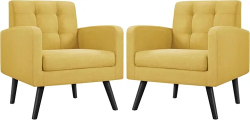 Vista 16 de Yaheetech - Sillas de acento de mediados de siglo, silla moderna tapizada de piel sintética para sala de estar, sillón acogedor con respaldo