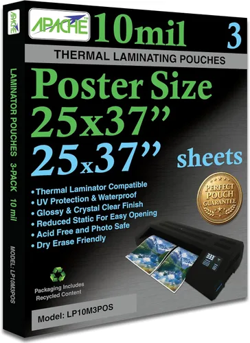 Vista 14 de Apache Poster Banner Size Laminating Pouches, 3 Mil, 5 Pack, Hold 24 x 179 Inch Project Sheets (25 x 180 Inch Pouch Size), Thermal Laminator