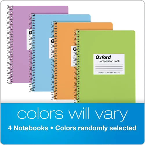 Vista 6 de Oxford Composition - Cuadernos en espiral, paquete de 4, los colores de la cubierta varían, papel rayado universitario, diarios escolares de 9-3/4 x