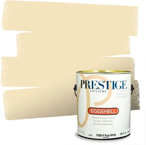 Vista 270 de PRESTIGE Pinturas de pintura exterior e imprimación en uno, 1 galón, plano, combinación comparable de Benjamin Moore* Manzanilla*
