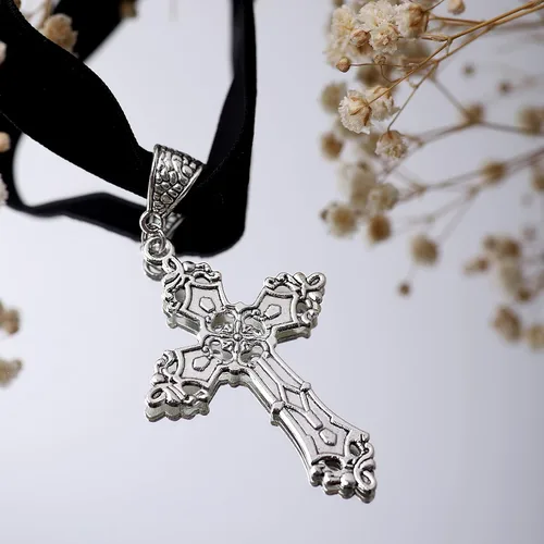 Vista 5 de Sacina Collar de cruz gótica, collar de cruz negra de aleación de zinc, Halloween, regalo de joyería gótica de Navidad para mujer, Zinc, No es una