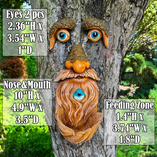 Vista 2 de Mood Lab Decoración de Caras de Árbol para Exteriores - Comedero para Pájaros del Hombre Viejo - Decoración de Jardín Tree Hugger - Estatuas de Arte