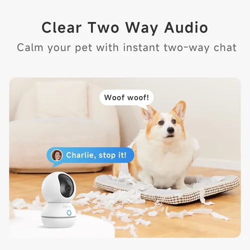 Vista 5 de Noorio Cámara de seguridad para interiores, cámara UHD de 4 MP para mascota/perro de 360 grados para seguridad del hogar, llamada de un solo toque