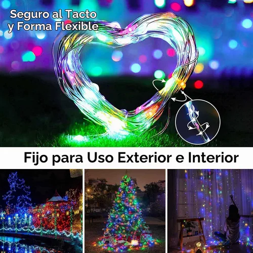 Vista 3 de Luces de Hadas Guirnalda de luces a pilas, paquete de 2 unidades, 100 LED, impermeable, alambre de cobre, luz de Navidad parpadeante
