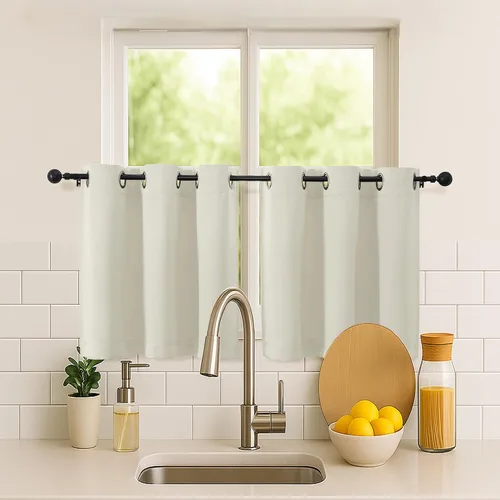 Vista 53 de Simplebrand Juego de 2 paneles de cenefa aguamarina para ventana de cocina de 14 pulgadas de largo, cortinas de oscurecimiento de habitación