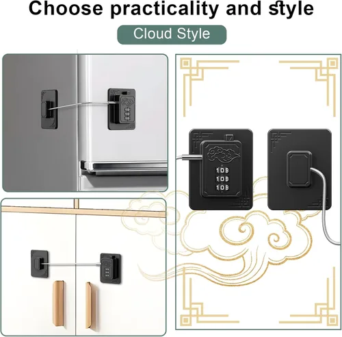 Vista 2 de Paquete de 2 cerraduras para refrigerador con contraseña, combinación de cerradura de seguridad a prueba de niños, cerradura de nevera a prueba