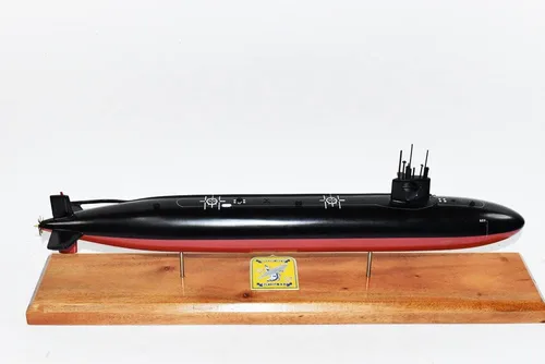 Vista 2 de USS Pollack SSN-603 Modelo submarino, Marina de los EE. UU., Modelo a escala, caoba, clase de permiso